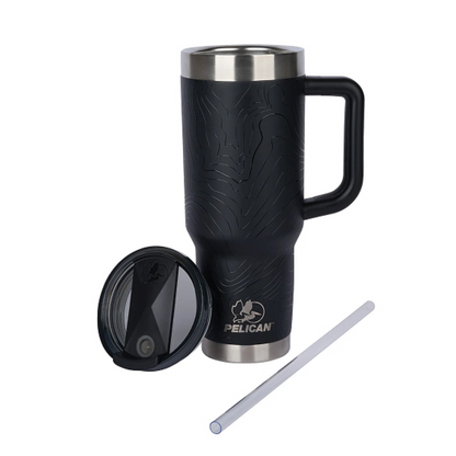 Pelican 40oz Porter Tumbler, Topographical Design, Topo Black